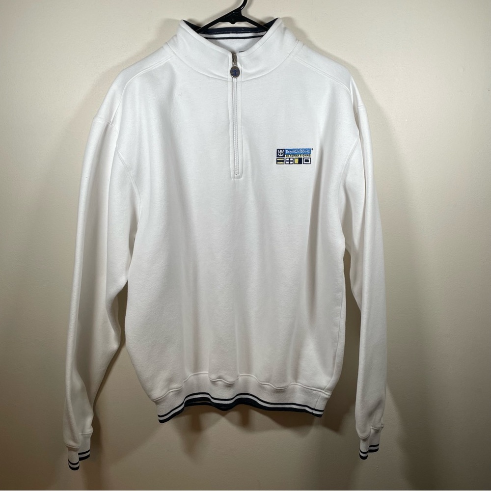 RARE Royal Caribbean International Quarter Zip Mens Size Small Sweater White EUC